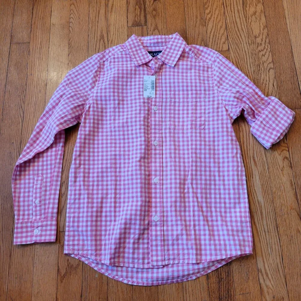Childrens‎ Place Boys Pink Gingham Shirt White Shorts Belt Set 10 12 - Picture 6 of 10